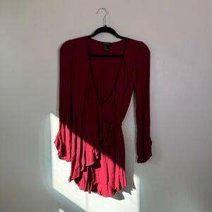 $34 Forever 21 Ruffle Hem Wrap Mini Dress Red S Womens